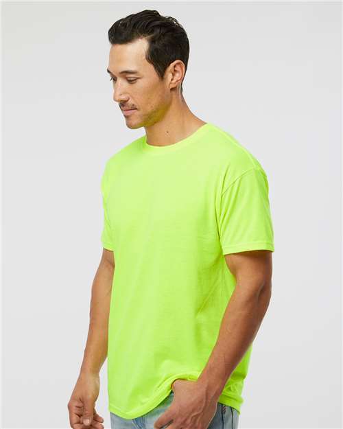 M&O 4800 Men's Gold Soft Touch T-Shirt - Safety Green - model side