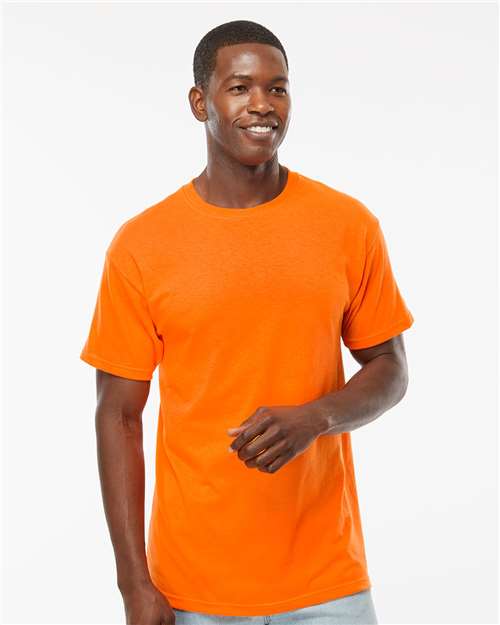 M&O 4800 Men's Gold Soft Touch T-Shirt - Safety Orange - model front