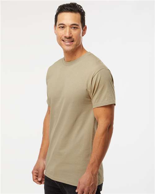 M&O 4800 Men's Gold Soft Touch T-Shirt - Sand - model side