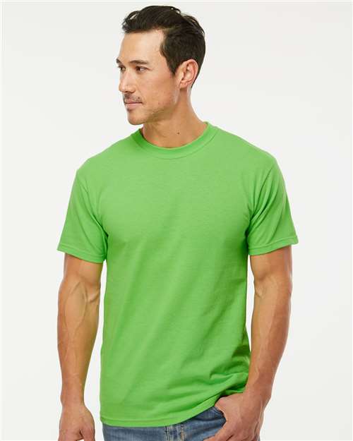 M&O 4800 Men's Gold Soft Touch T-Shirt - Vivid Lime - model front