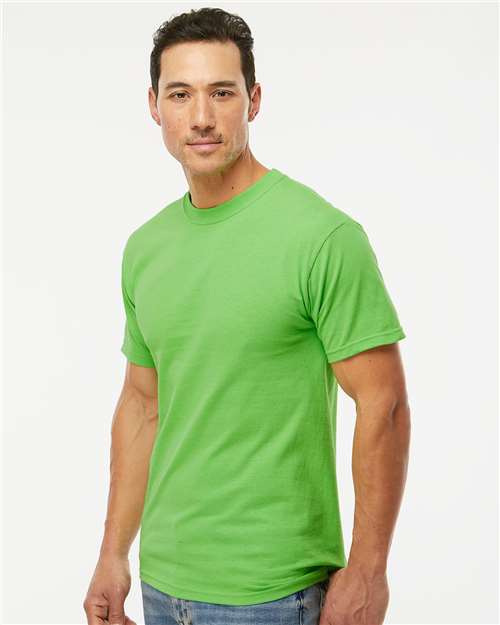 M&O 4800 Men's Gold Soft Touch T-Shirt - Vivid Lime - model side