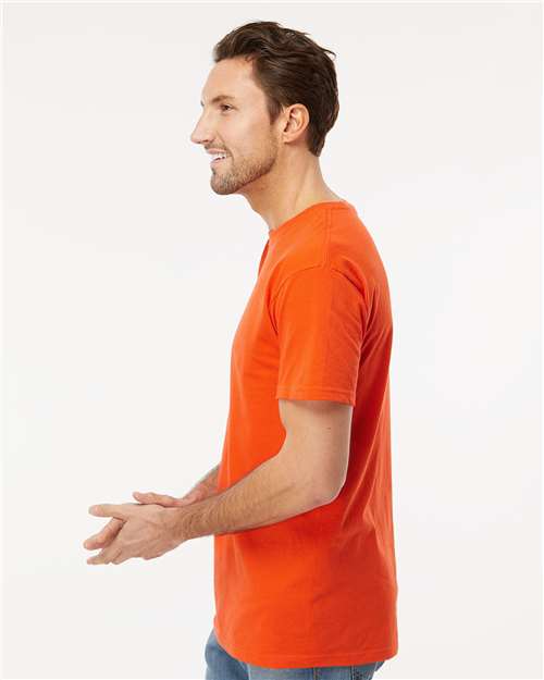 M&O 4800 Men's Gold Soft Touch T-Shirt - Orange - model side