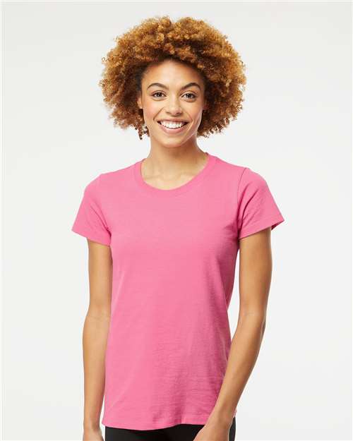 M&O 4810 Women's Gold Soft Touch T-Shirt - Azalea - model front