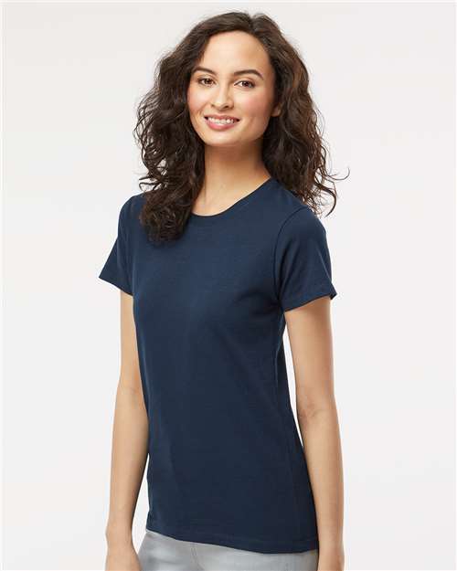 M&O 4810 Women's Gold Soft Touch T-Shirt - Deep Navy - model side