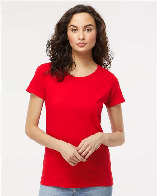 M&O 4810 Women's Gold Soft Touch T-Shirt - Deep Red - model front