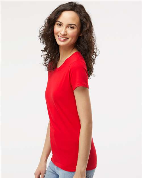 M&O 4810 Women's Gold Soft Touch T-Shirt - Deep Red - model side