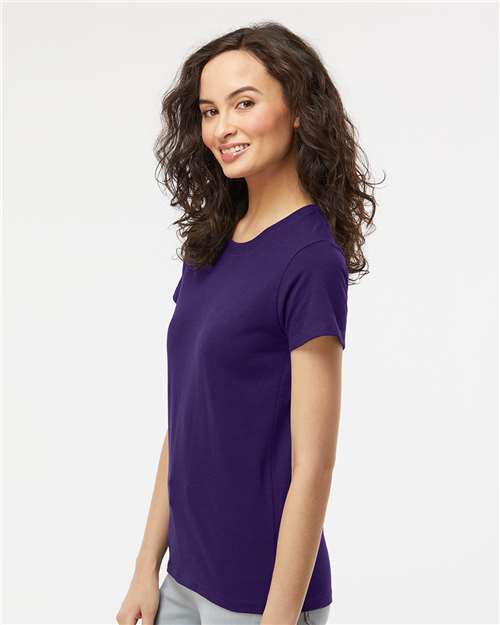 M&O 4810 Women's Gold Soft Touch T-Shirt - Purple - model side