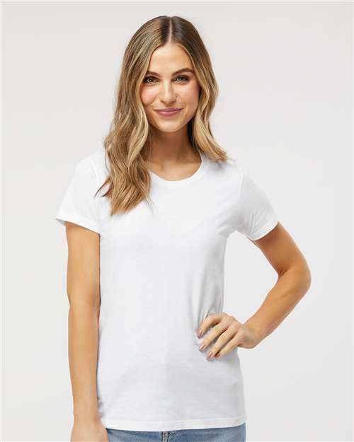 M&O 4810 Women's Gold Soft Touch T-Shirt - White - model front