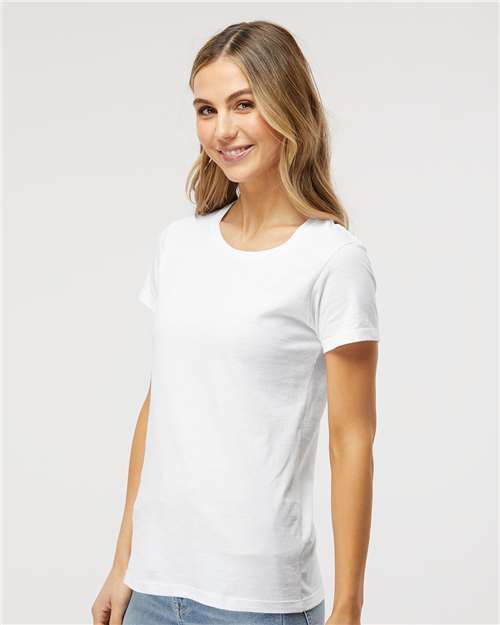 M&O 4810 Women's Gold Soft Touch T-Shirt - White - model side