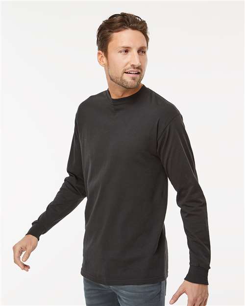 M&O 4820 Unisex Gold Soft Touch Long Sleeve T-Shirt - Black - model side