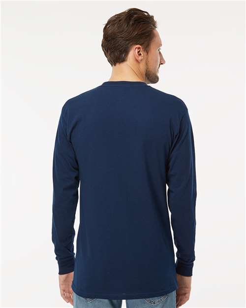 M&O 4820 Unisex Gold Soft Touch Long Sleeve T-Shirt - Deep Navy - model back