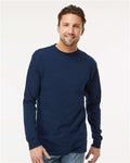 M&O 4820 Unisex Gold Soft Touch Long Sleeve T-Shirt - Deep Navy - model front