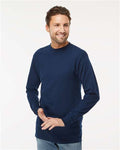 M&O 4820 Unisex Gold Soft Touch Long Sleeve T-Shirt - Deep Navy - model side