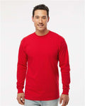 M&O 4820 Unisex Gold Soft Touch Long Sleeve T-Shirt - Deep Red - model front