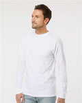 M&O 4820 Unisex Gold Soft Touch Long Sleeve T-Shirt - White - model side