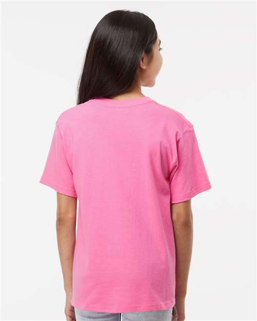 M&O 4850 Youth Gold Soft Touch T-Shirt - Azalea - model back