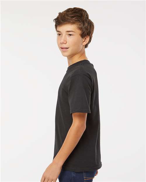 M&O 4850 Youth Gold Soft Touch T-Shirt - Black - model side