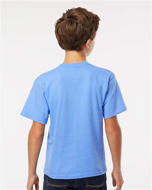 M&O 4850 Youth Gold Soft Touch T-Shirt - Carolina Blue - model back