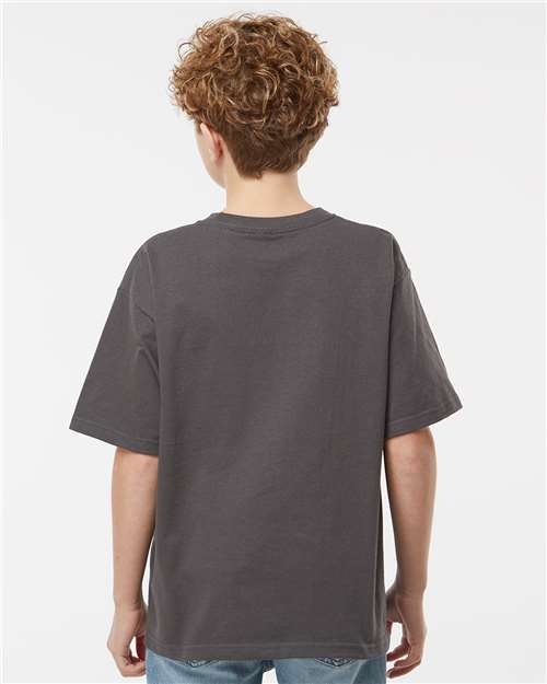 M&O 4850 Youth Gold Soft Touch T-Shirt - Charcoal - model back