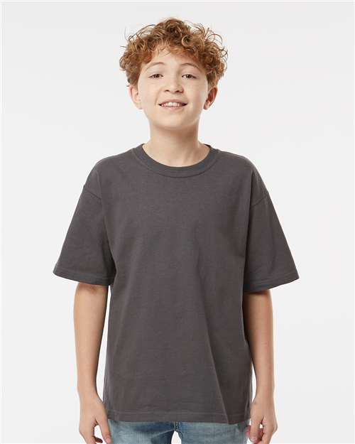 M&O 4850 Youth Gold Soft Touch T-Shirt - Charcoal - model front