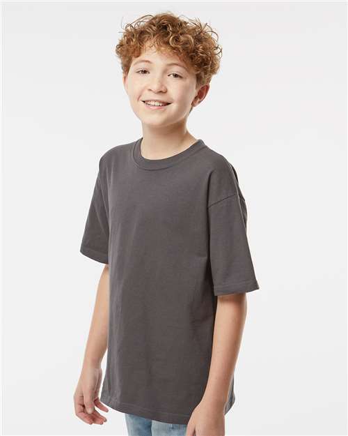M&O 4850 Youth Gold Soft Touch T-Shirt - Charcoal - model side