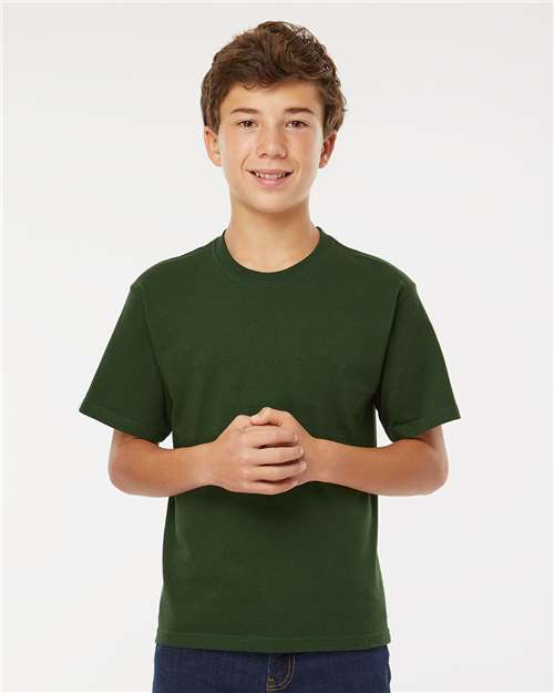 M&O 4850 Youth Gold Soft Touch T-Shirt - Forest Green - model front