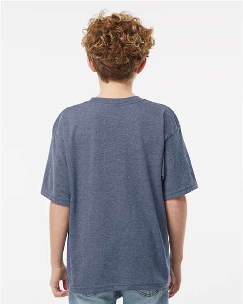 M&O 4850 Youth Gold Soft Touch T-Shirt - Heather Navy - model back