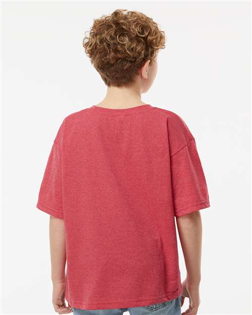 M&O 4850 Youth Gold Soft Touch T-Shirt - Heather Red - model back