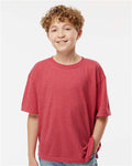 M&O 4850 Youth Gold Soft Touch T-Shirt - Heather Red - model front