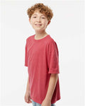 M&O 4850 Youth Gold Soft Touch T-Shirt - Heather Red - model side