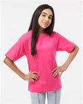 M&O 4850 Youth Gold Soft Touch T-Shirt - Heliconia - model front