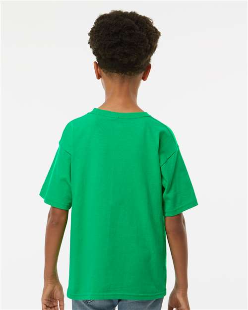 M&O 4850 Youth Gold Soft Touch T-Shirt - Irish Green - model back