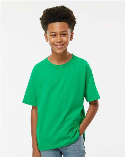 M&O 4850 Youth Gold Soft Touch T-Shirt - Irish Green - model front