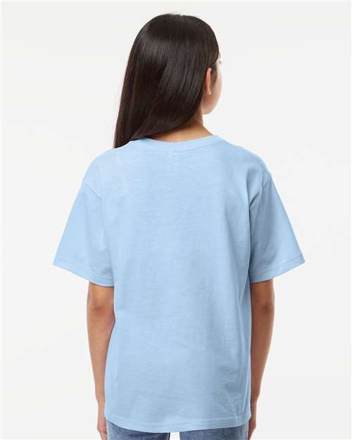 M&O 4850 Youth Gold Soft Touch T-Shirt - Light Blue - model back