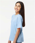 M&O 4850 Youth Gold Soft Touch T-Shirt - Light Blue - model side