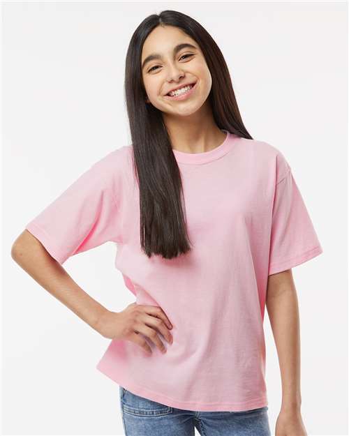 M&O 4850 Youth Gold Soft Touch T-Shirt - Light Pink - model front