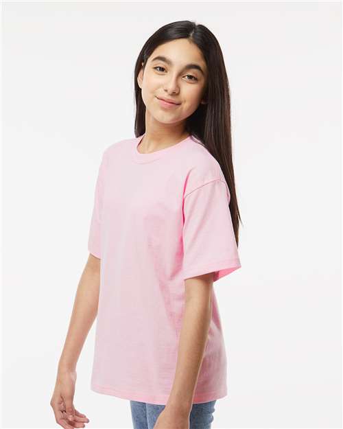 M&O 4850 Youth Gold Soft Touch T-Shirt - Light Pink - model side