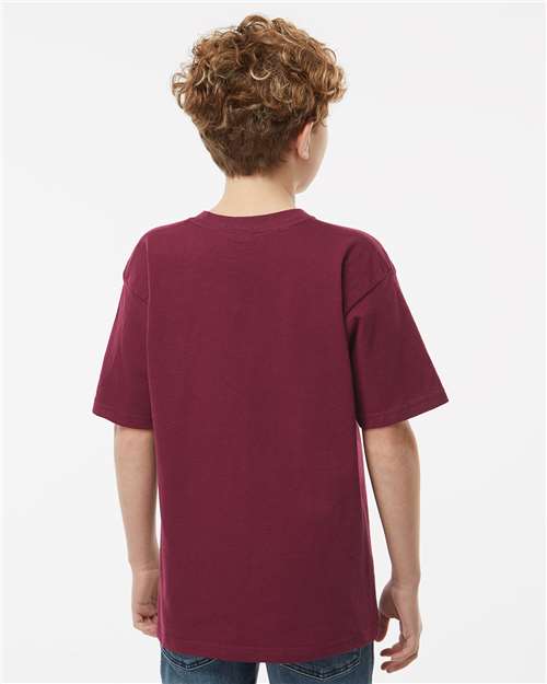 M&O 4850 Youth Gold Soft Touch T-Shirt - Maroon - model back