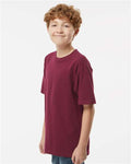 M&O 4850 Youth Gold Soft Touch T-Shirt - Maroon - model side