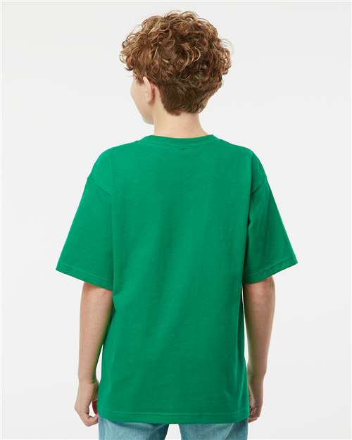 M&O 4850 Youth Gold Soft Touch T-Shirt - Fine Kelly Green - model back