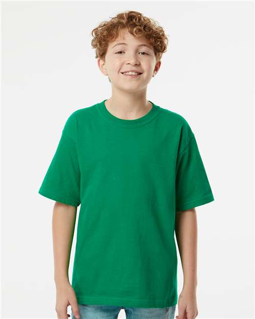 M&O 4850 Youth Gold Soft Touch T-Shirt - Fine Kelly Green - model front