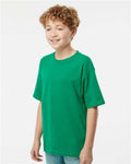 M&O 4850 Youth Gold Soft Touch T-Shirt - Fine Kelly Green - model side