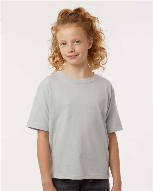M&O 4850 Youth Gold Soft Touch T-Shirt - Platinum - model front