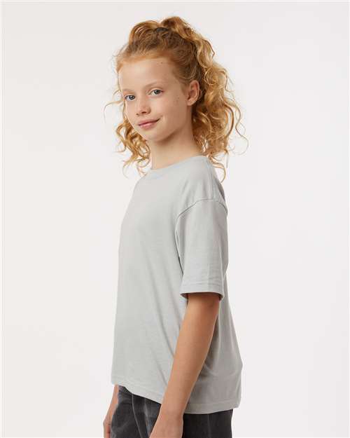 M&O 4850 Youth Gold Soft Touch T-Shirt - Platinum - model side