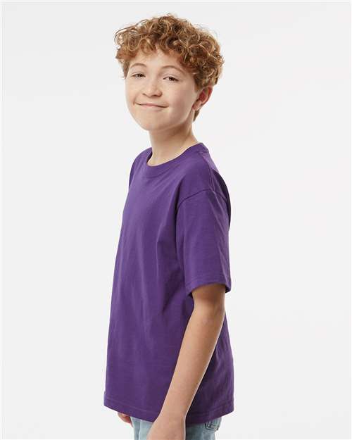 M&O 4850 Youth Gold Soft Touch T-Shirt - Purple - model side