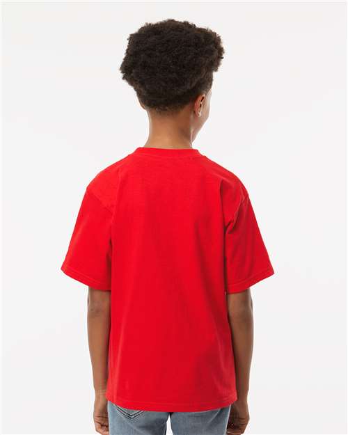 M&O 4850 Youth Gold Soft Touch T-Shirt - Deep Red - model back