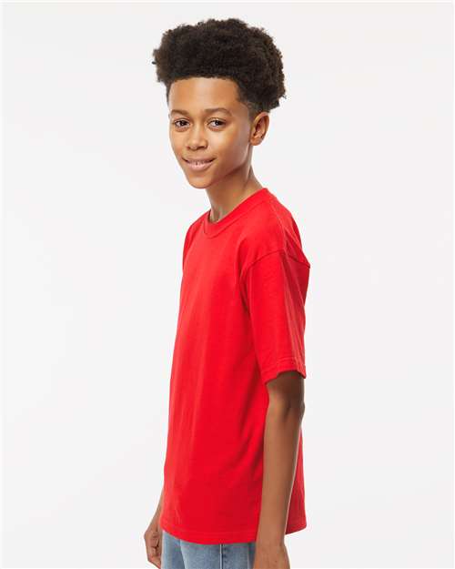 M&O 4850 Youth Gold Soft Touch T-Shirt - Deep Red - model side