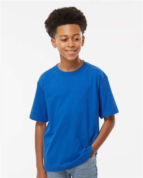 M&O 4850 Youth Gold Soft Touch T-Shirt - Royal - model front