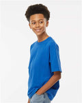 M&O 4850 Youth Gold Soft Touch T-Shirt - Royal - model side