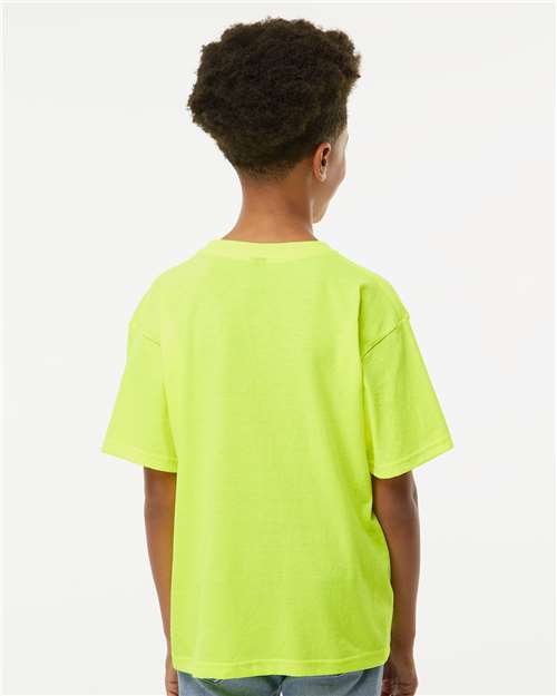 M&O 4850 Youth Gold Soft Touch T-Shirt - Safety Green - model back